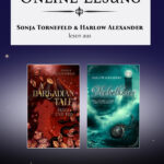 Ankündigungsgrafik mit Titel "Phantastische Online-Lesung" Sonja Tornefeld und Harlow Alexander lesen aus" - darunter die Coverbilder von "A Darkadian Tale-Tango und Tod" und "Nebelhexer". Darunter 25.09.2026, 19:00 Uhr mit Buchverlosung. HIntergrund mitternachtsblauer Farbverlauf mit Lichtakzenten