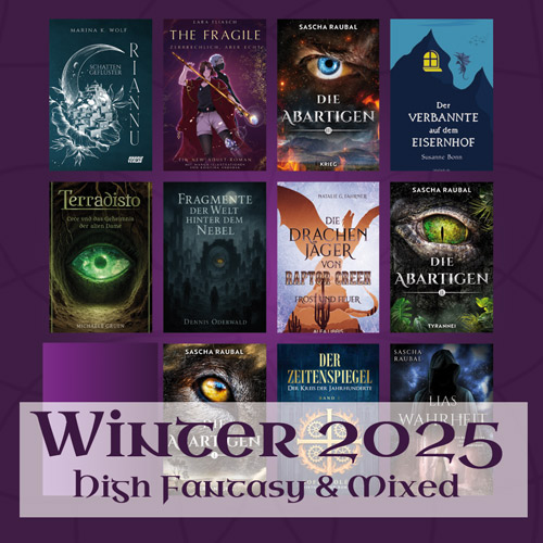 Titelbildcollage als Beitragsbild für die Winter 2025 High Fantasy Neuerscheinungen - Titel siehe Beitrag