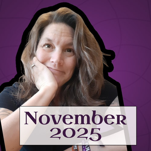 Rückblick November 2025 Titelgrafik mit Porträt von Fantasy Autorin Sonja Tornefeld vor lilaHintergrund und Text "November 2025"
