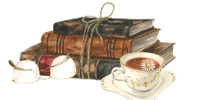 Bücher, Kaffee, Brille